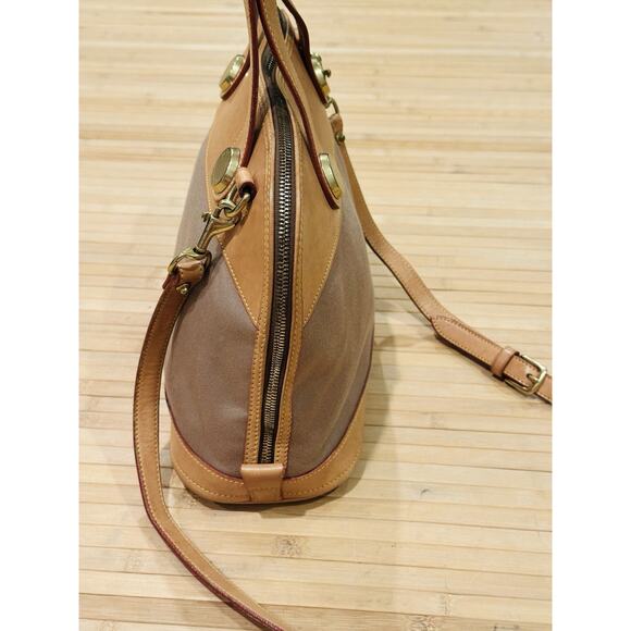 Vtg Dooney & Bourke Cabriolet Canvas Vacchetta Leather Domed Satchel & Dust Bag - Picture 5 of 16